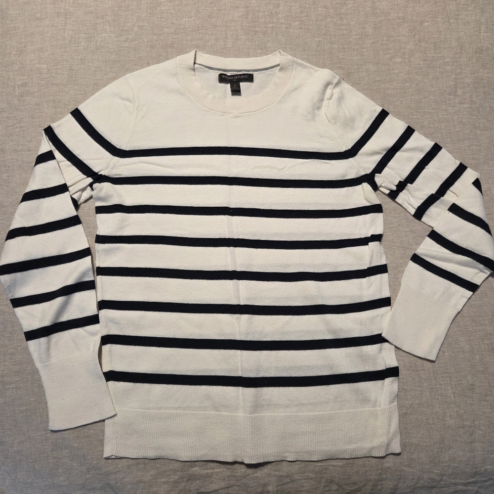 Banana Republic Navy and White Striped Crewneck Sweater